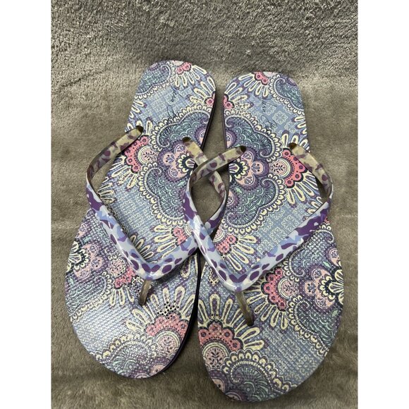 VERA BRADLEY Women’s 9 Flip Flops in Purple Large Beach Summer Sandals Floral - Picture 1 of 4